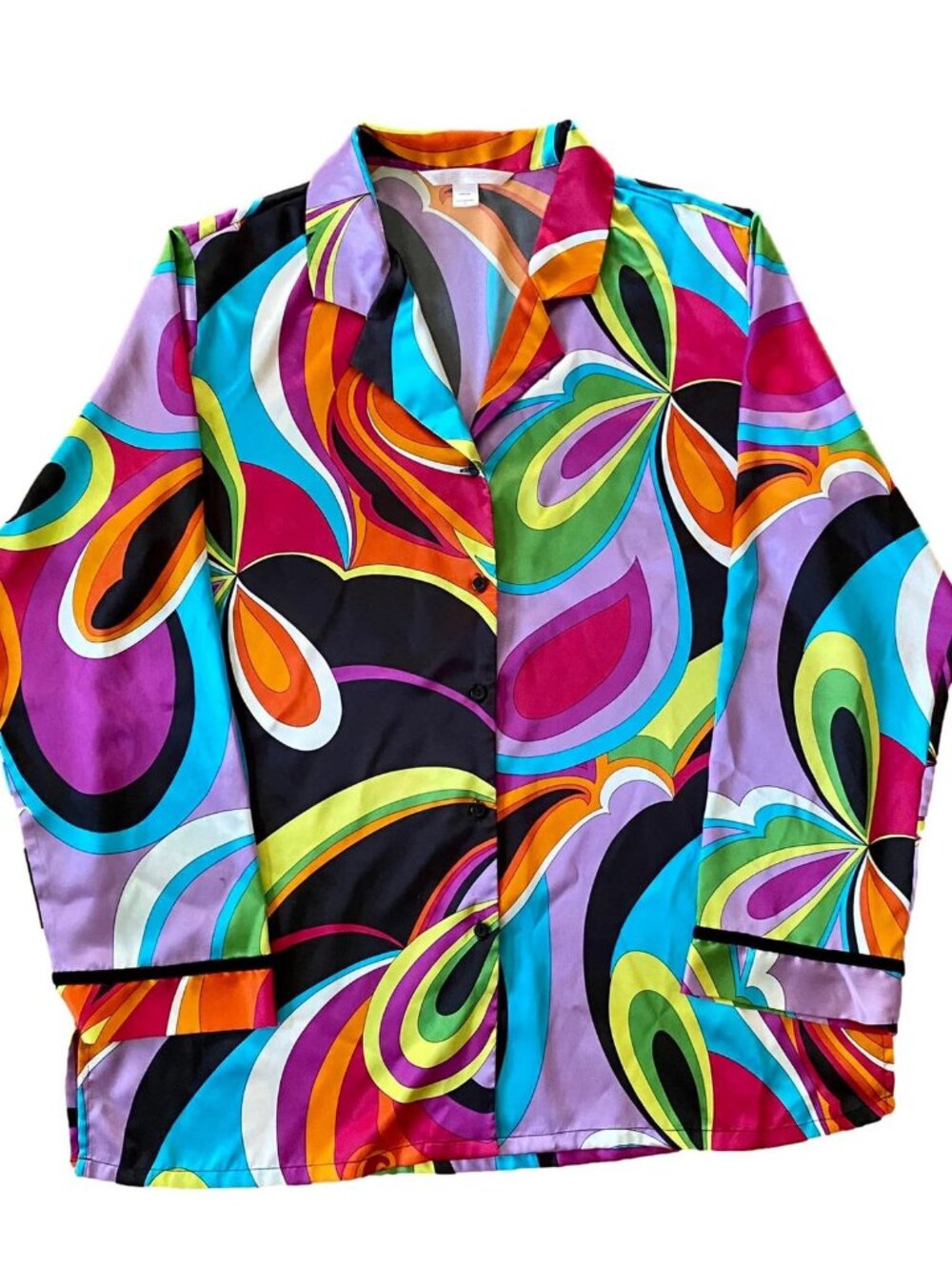 y2k Vintage Victoria's Secret Multicolor Psychedelic Swirl Print Satin Blouse